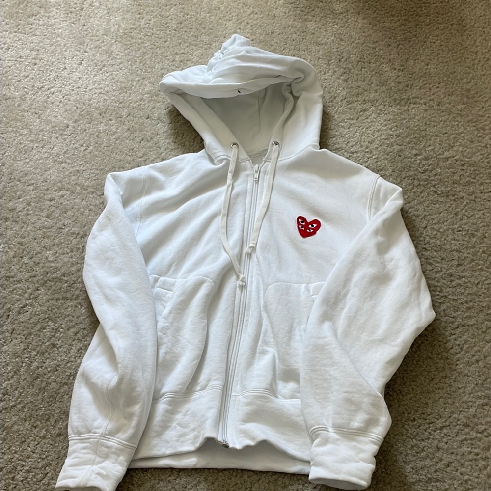 Comme de garcons play White Hoodie with Red Heart
